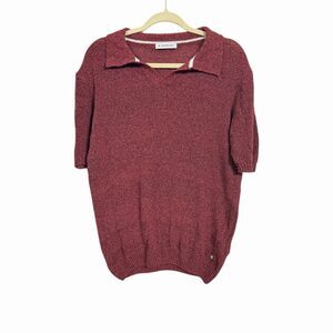 Manuel Ritz Mens Sz L Red Knit Short Sleeve Collared Sweater Pullover Stretch